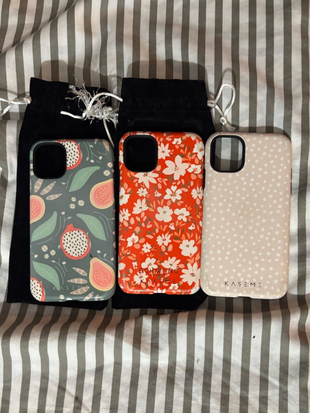 KaseMe Three-Piece Floral & Dot iPhone Case Set - Green, Red, Cream